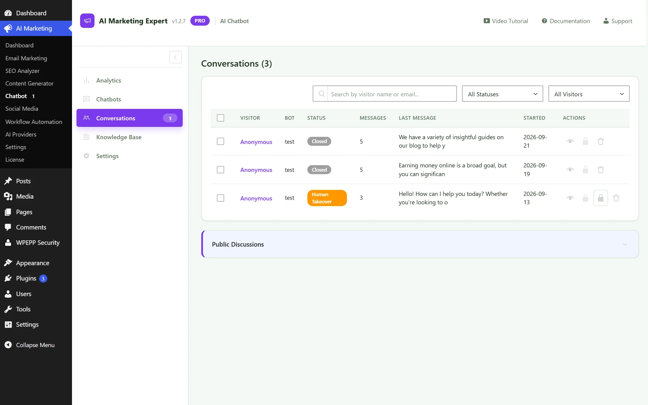 Chatbot Conversations and Live Takeover