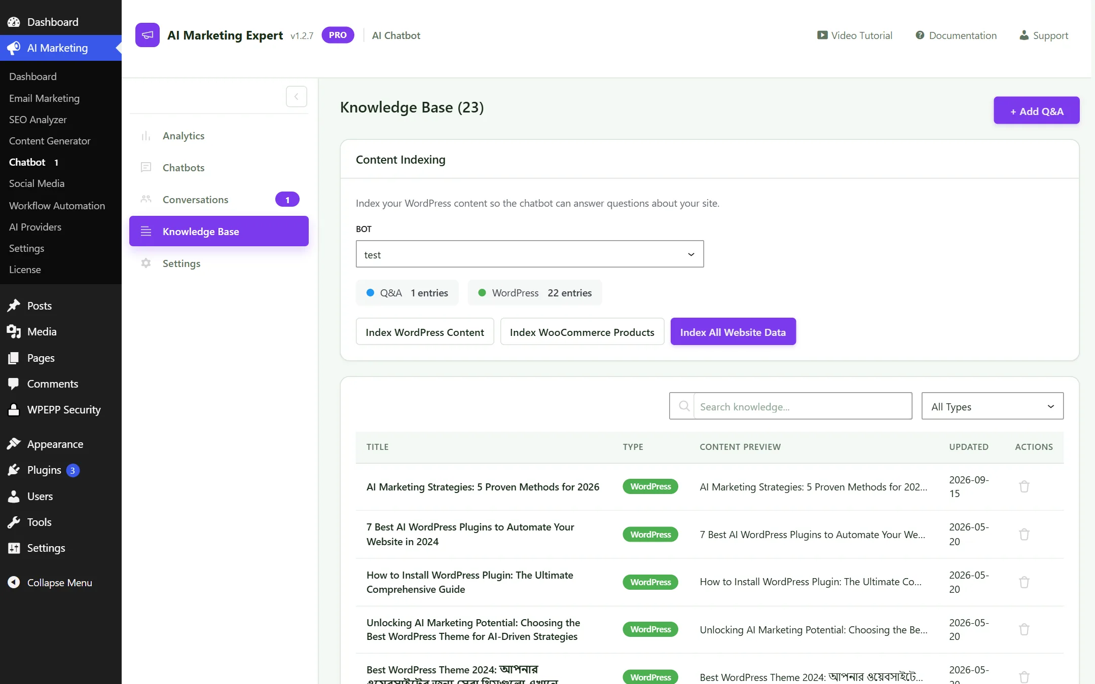 Chatbot Knowledge Base Training