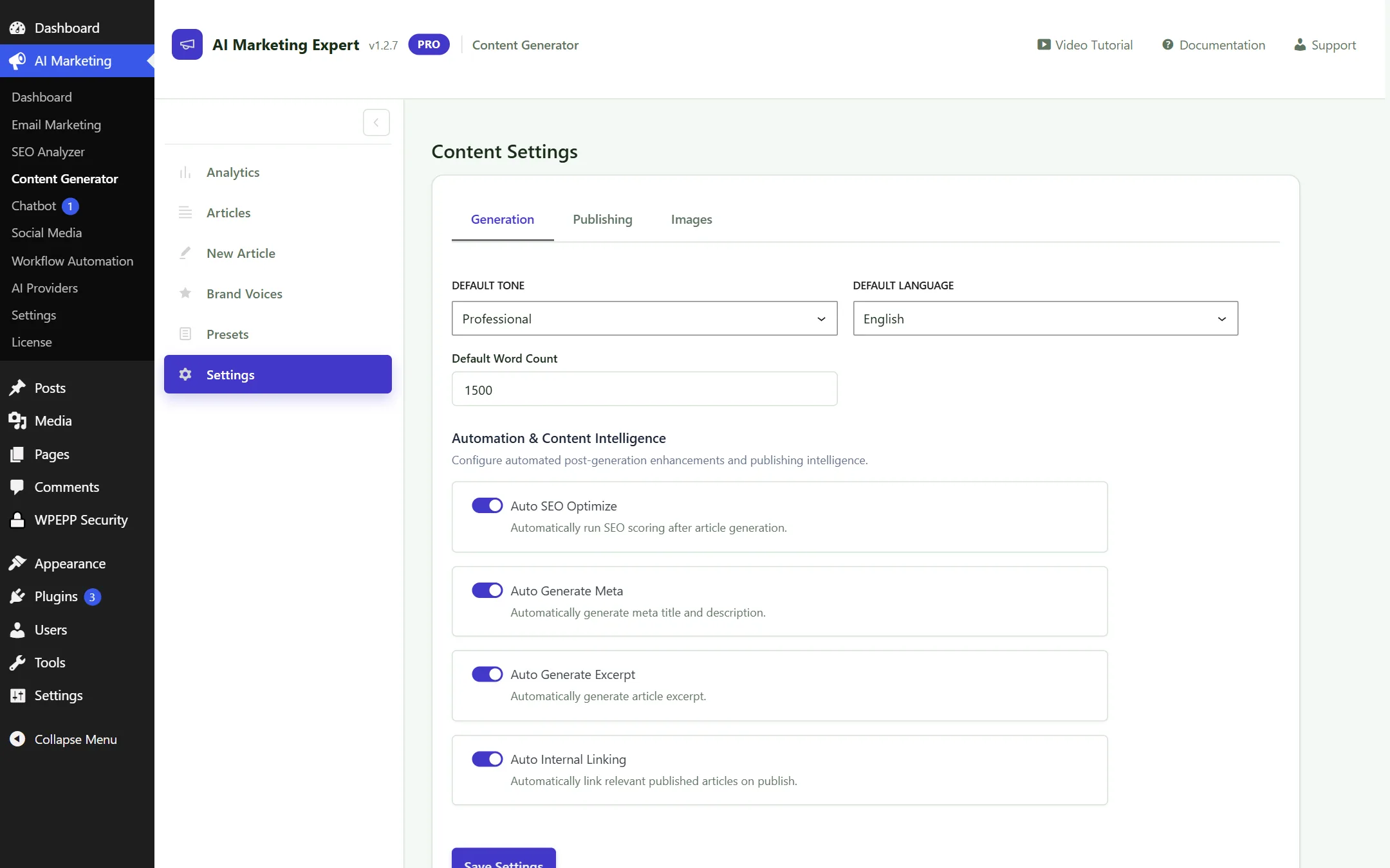 Content Settings Screen
