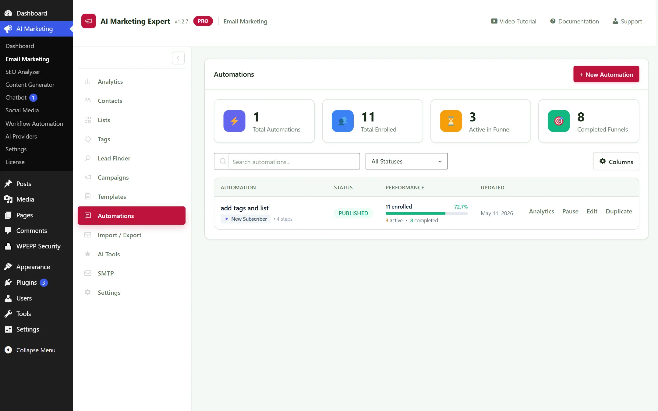 Email Automations Screen