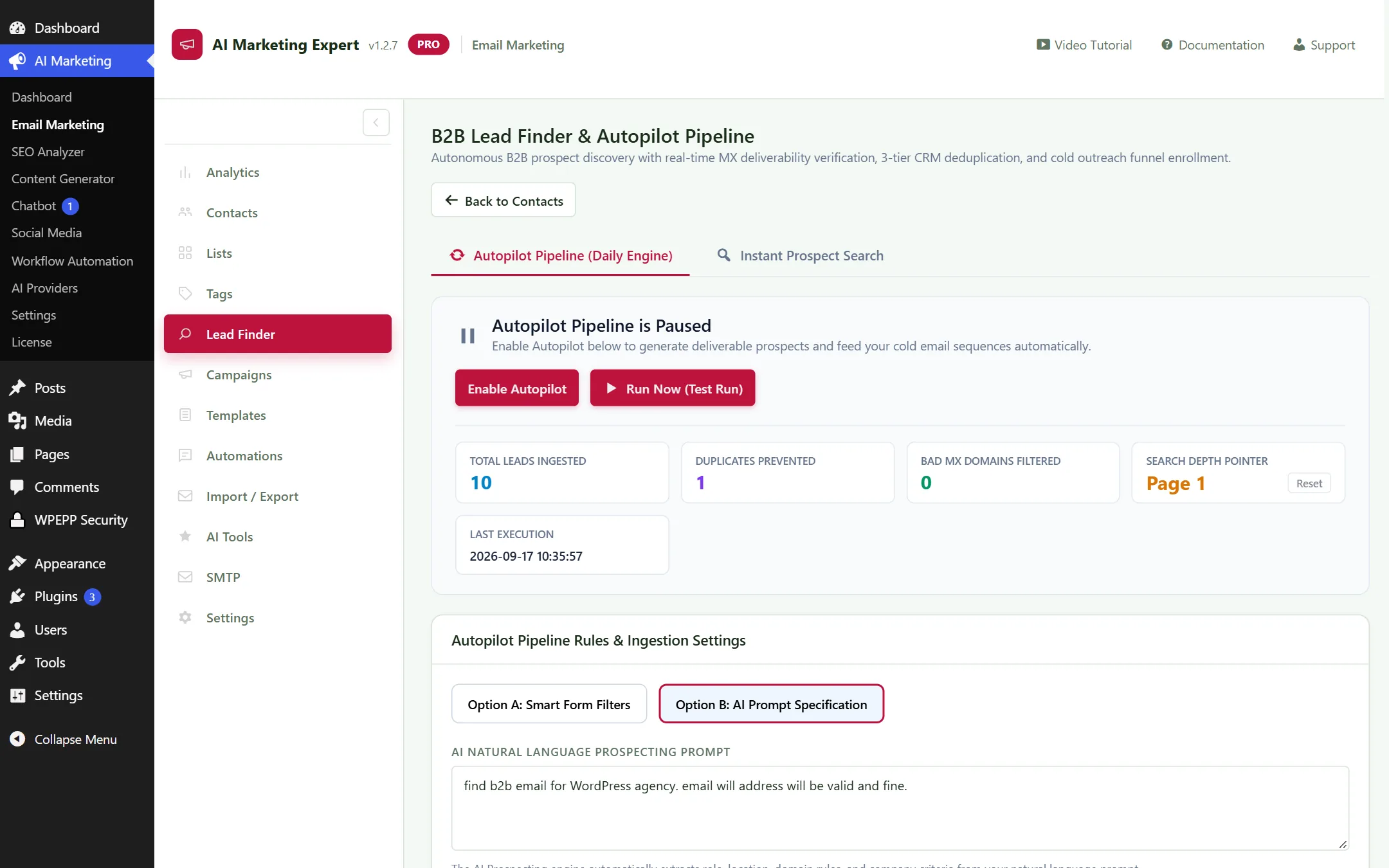 B2B Lead Finder Dashboard