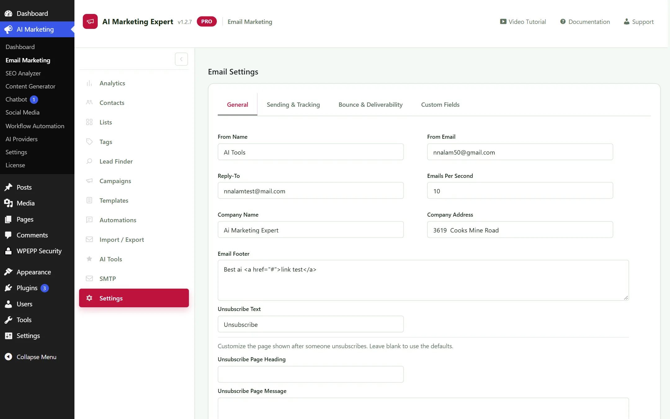 Email Marketing Settings