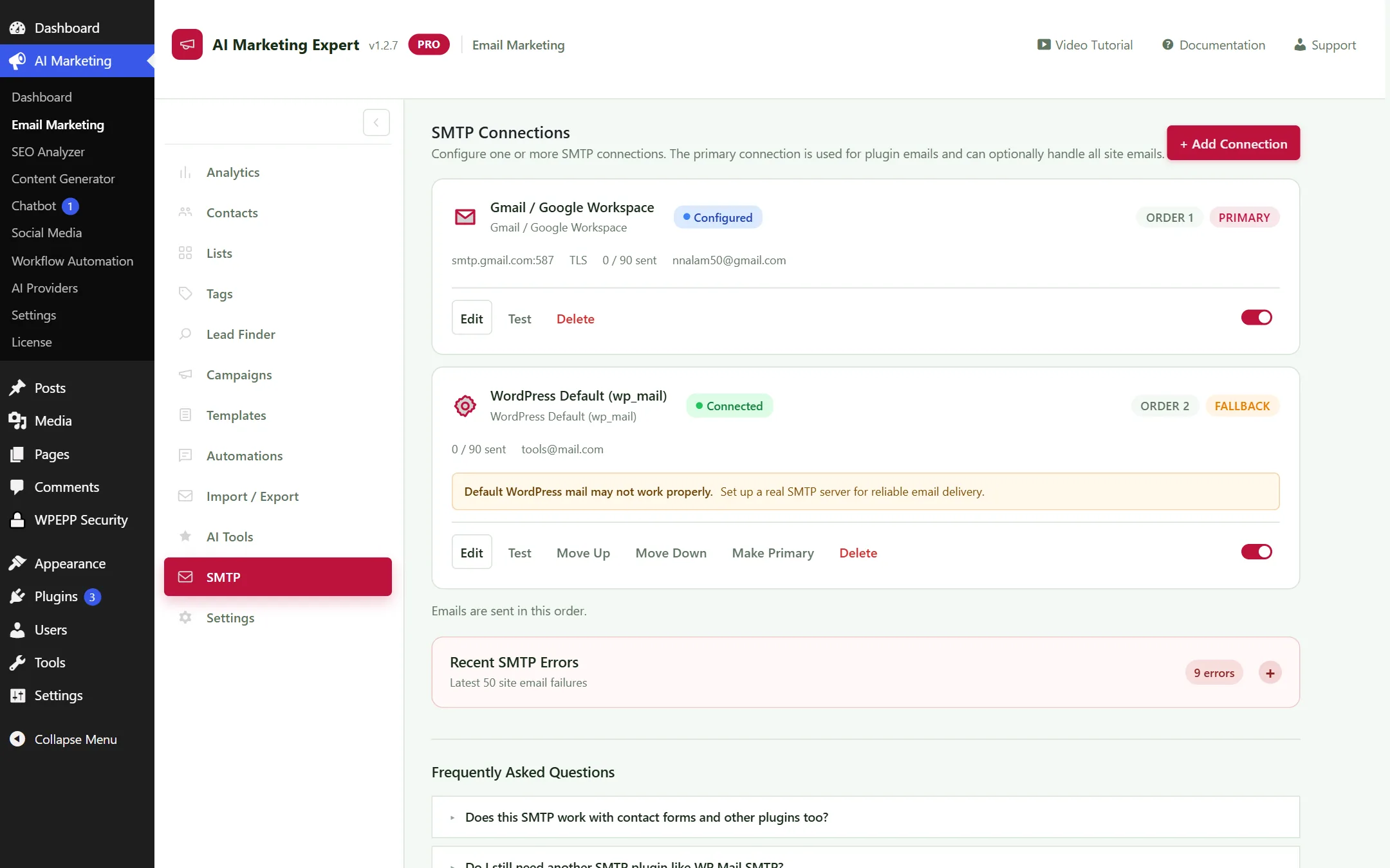 SMTP Configuration Screen