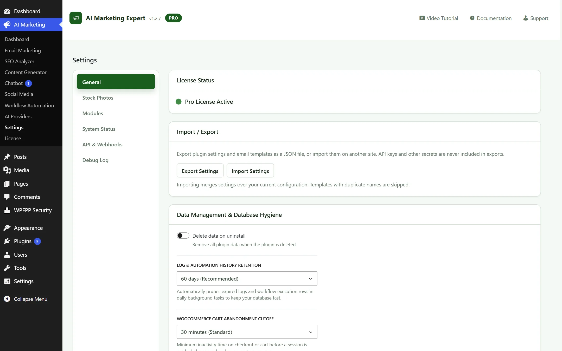 General Settings Screen