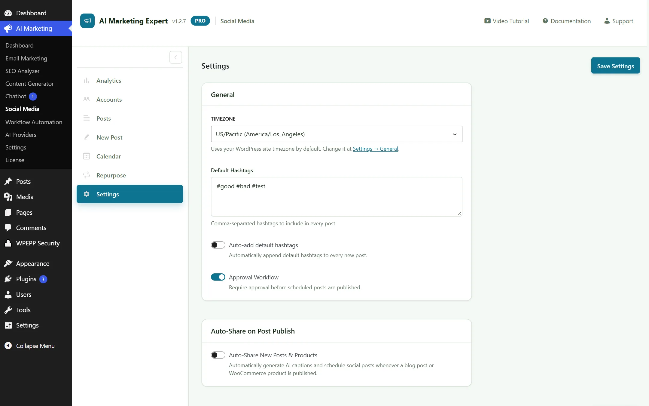 Social Media Settings
