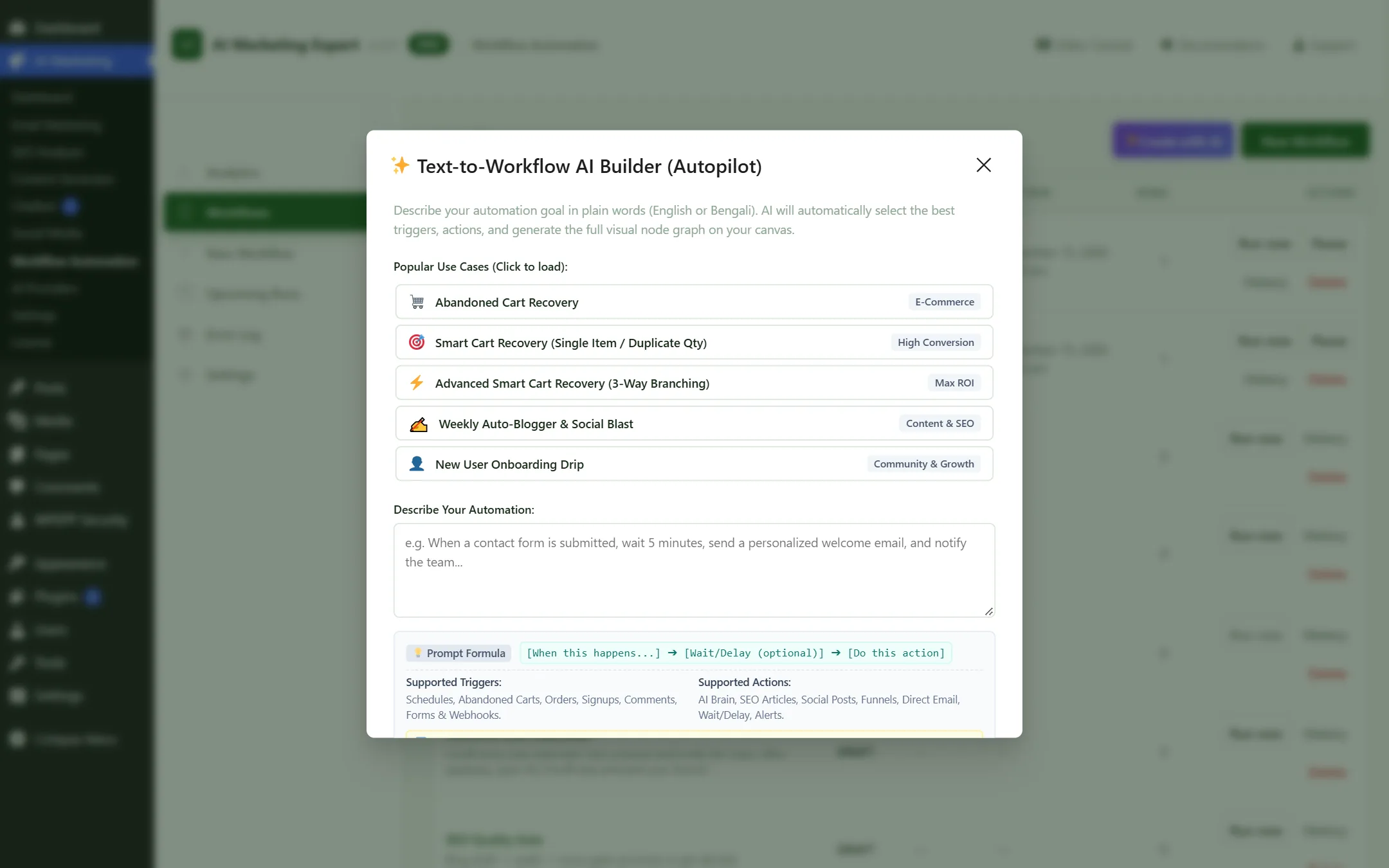 Text-to-Workflow AI Modal