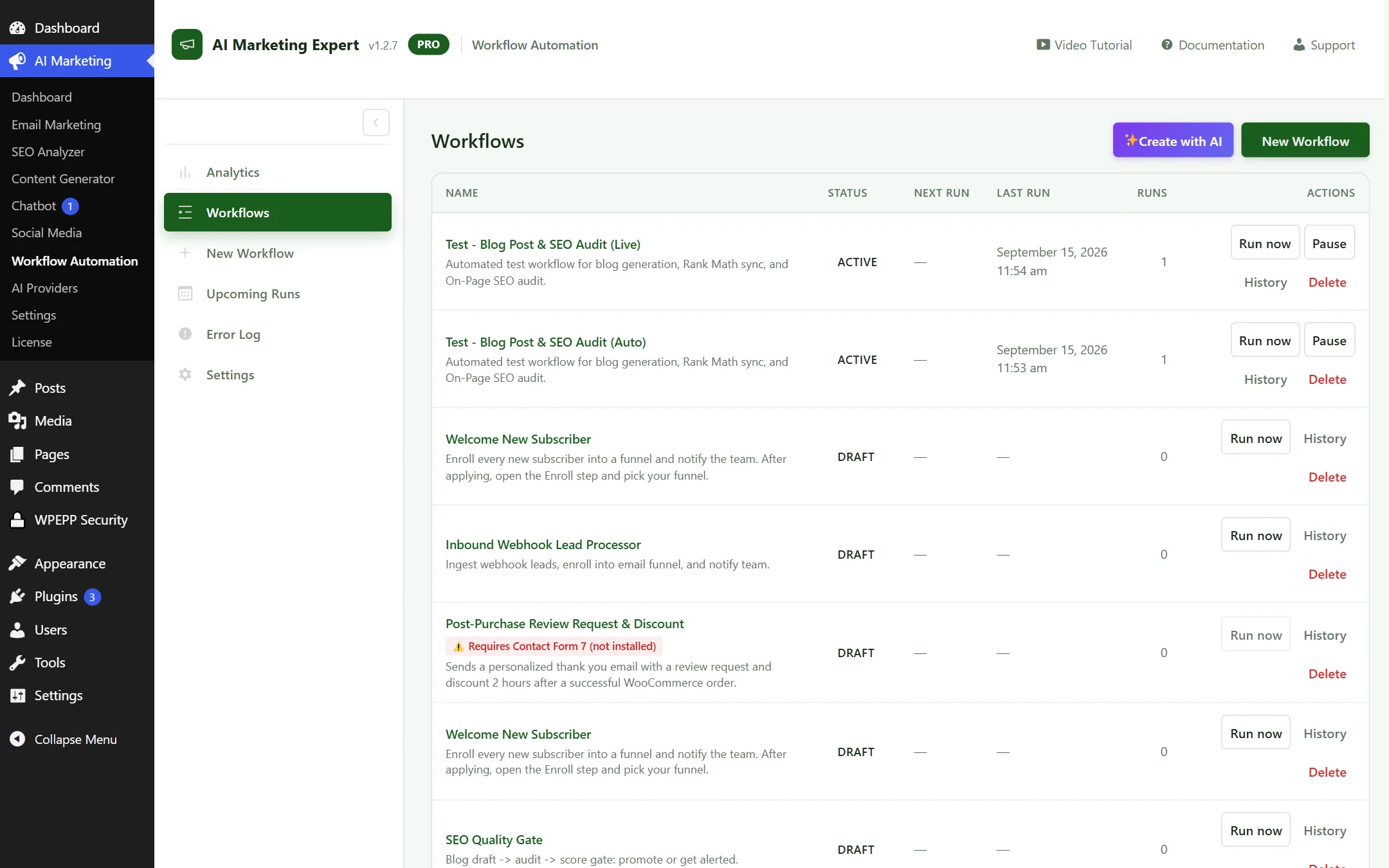 Workflows List View