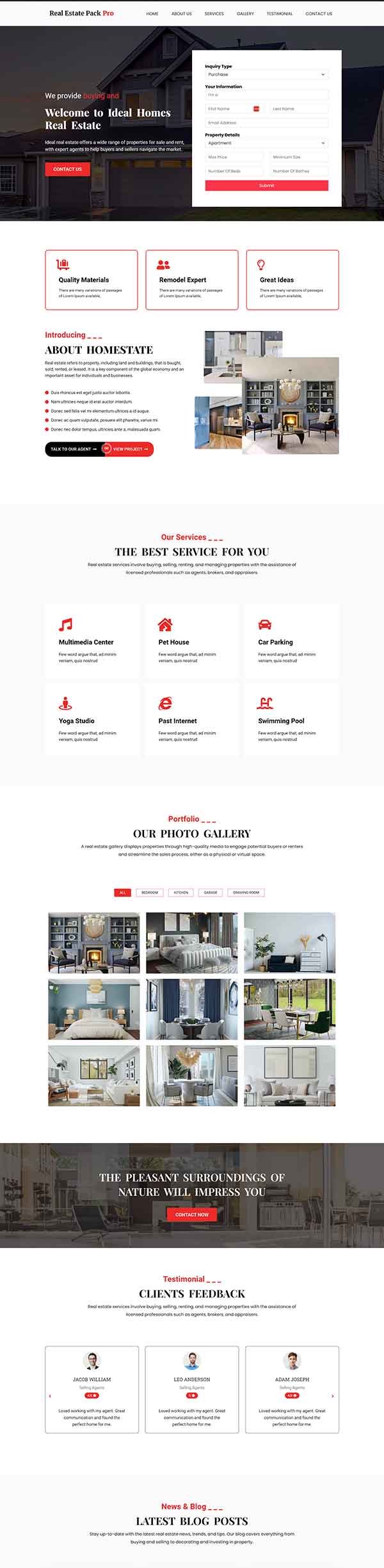 Real Estate Pack Pro WordPress theme one page home demo