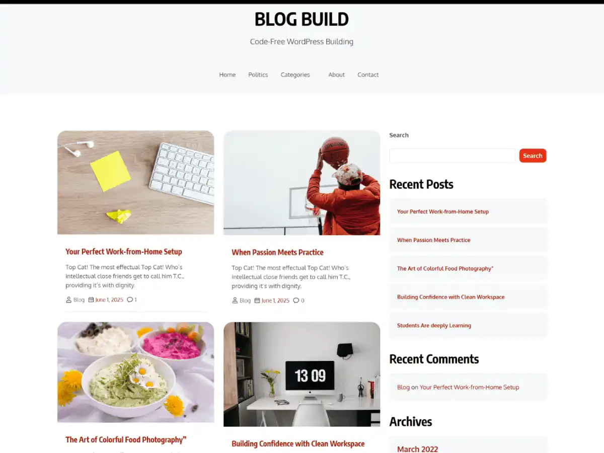 Blog Build 1 Blog Build WordPress blog theme